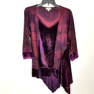 One World Live  Let Live Burned Velvet Purple Top Sz L Whimsigoth Asymmetrical